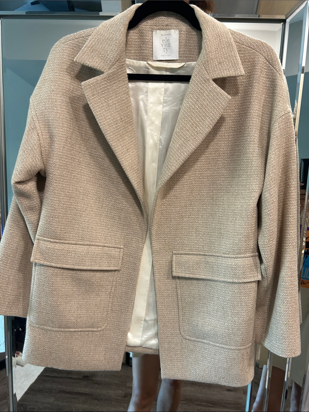 Eleventy Beige-Cream Textured Open Blazer Jacket